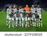 Small photo of MILAN, ITALY - MARCH 19, 2023: Players of Juventus pose for a team photograph prior to the Serie A 2022-2023 INTER v JUVENTUS at San Siro Stadium.