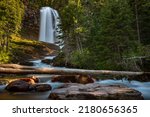 Virginia Falls, photographed in motion-blur, is a 50-foot waterfall at the end of the St. Mary Falls Trailhead in Glacier National Park, Montana. 