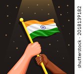 people holding india flag.... | Shutterstock .eps vector #2018139182