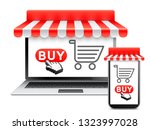 online shopping with laptop and ... | Shutterstock .eps vector #1323997028