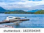 Floatplane waiting for the next flight at the dock in Tofino, Vancouver Island, British Columbia, Canada 