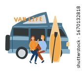 couple living in a campervan.... | Shutterstock .eps vector #1670132818