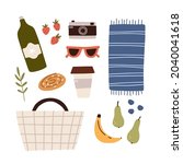 picnic concept. set with basket ... | Shutterstock .eps vector #2040041618