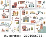 cute town map. hand drawn... | Shutterstock .eps vector #2101066738