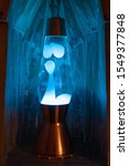 Retro Blue Lava Lamp In A Wood...