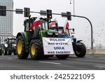 Small photo of KRAKOW, POLAND - FEBRUARY 9, 2024: National farmer's strike. Ogolnopolski protest rolnikow. Farmers demonstration, protesting on Polish roads, blocking city streets traffic with slow-moving tractors.