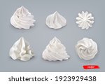 Set of whipped cream isolated on blue background. 3d realistic vector illustration of whipped cream.