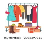 clothes hanging on rack ... | Shutterstock .eps vector #2038397312