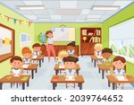 cartoon teacher with pupils ... | Shutterstock .eps vector #2039764652