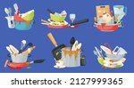 cartoon piles of dirty dishes ... | Shutterstock .eps vector #2127999365