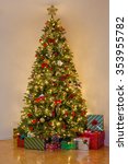 Decorated Pine Tree With Many...