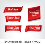 a set of red paper sale banners.... | Shutterstock .eps vector #568577932