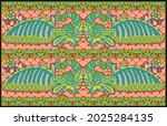 kalamkari swans out line art... | Shutterstock .eps vector #2025284135