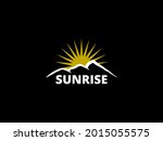 Minimalist Landscape Hills and Sunrise Themed Logo. Mountaintops and hilltops. There are three hilltop landscapes and Sunrise in the shape of a logo. Simple Hills and sun Themed Logo Design.