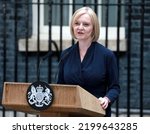 Small photo of London, United Kingdom - September 6, 2022: New UK prime minister Liz Truss gives her first speech at Downing Street in London, England.