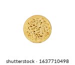 Small photo of Food photography of a plain untoasted English or Australian crumpet on a white background