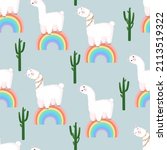 seamless pattern with llamas on ... | Shutterstock .eps vector #2113519322
