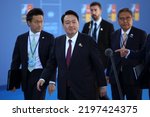 Small photo of Spain, Madrid - 30 June, 2022: South Korea's President Yoon Suk-yeol (C) attends the NATO summit in Madrid, Spain.