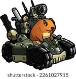 Capybara Riding A Tank Cartoon...