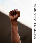 Small photo of Close-up of a raised fist of an African person at a demonstration against racism.Black Lives Matters