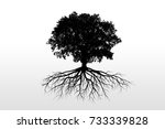 big tree silhouettes with root... | Shutterstock . vector #733339828