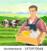 Farmer With A Box Of Dairy...