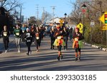 Small photo of November 23, 2023, Long Grove, Illinois, USA, Two runners in Thanksgiving outfits in the Long Grove Turkey Trot