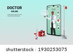 doctor online on smartphone app ... | Shutterstock .eps vector #1930253075