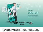 online doctor and online tele... | Shutterstock .eps vector #2037082682