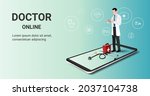 online doctor consultation with ... | Shutterstock .eps vector #2037104738