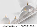 Abu Dhabi grand mosque in white with the golden howl moon on the dome and a white background, creative abstract photography 