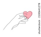 hand with heart  one line art ... | Shutterstock .eps vector #2100641278
