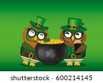 Two Happy Owls With A Pot Of...