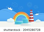 3d render podium with sea... | Shutterstock .eps vector #2045280728