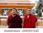 Small photo of Mundgod Tibetan Camp, Karnataka, India - 10 March 2024: A portrait of two buddhist monks(Monk) at the Drepuling Roseling Monastery.