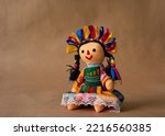 Colorful traditional Mexican doll, handmade by a member of an ethnic group called 