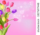 postcard of colorful tulips.on... | Shutterstock . vector #1827697448