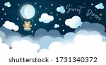 little bear riding on a moon... | Shutterstock .eps vector #1731340372