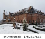 Small photo of Mont Saint Odille abbey in Alsace on the top of the mountains, snowy day