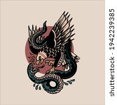 Eagle And Snake Tattoo Vector...
