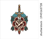 rose and dagger tattoo vector... | Shutterstock .eps vector #1945163728