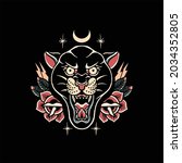 tiger and roses tattoo vector... | Shutterstock .eps vector #2034352805