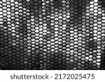 Metallic silver shinny sequin pattern texture bg, black and white, honeycomb shape