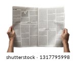Small photo of Hands holding the Business Newspaper isolated on white background, Daily Newspaper mock-up concept