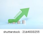 Small photo of NASDAQ composite index in green upward arrow with increasing stack of coins. Bullish run market in United States US stock market.