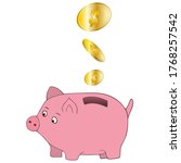 falling dollars in a piggy bank.... | Shutterstock .eps vector #1768257542