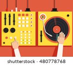 turntable with dj hands. vector ...