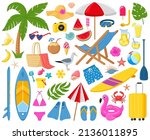 cartoon summer elements  travel ... | Shutterstock .eps vector #2136011895