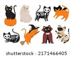 halloween cats. black kitten in ... | Shutterstock .eps vector #2171466405