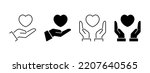 heart in hand icons set. hands...